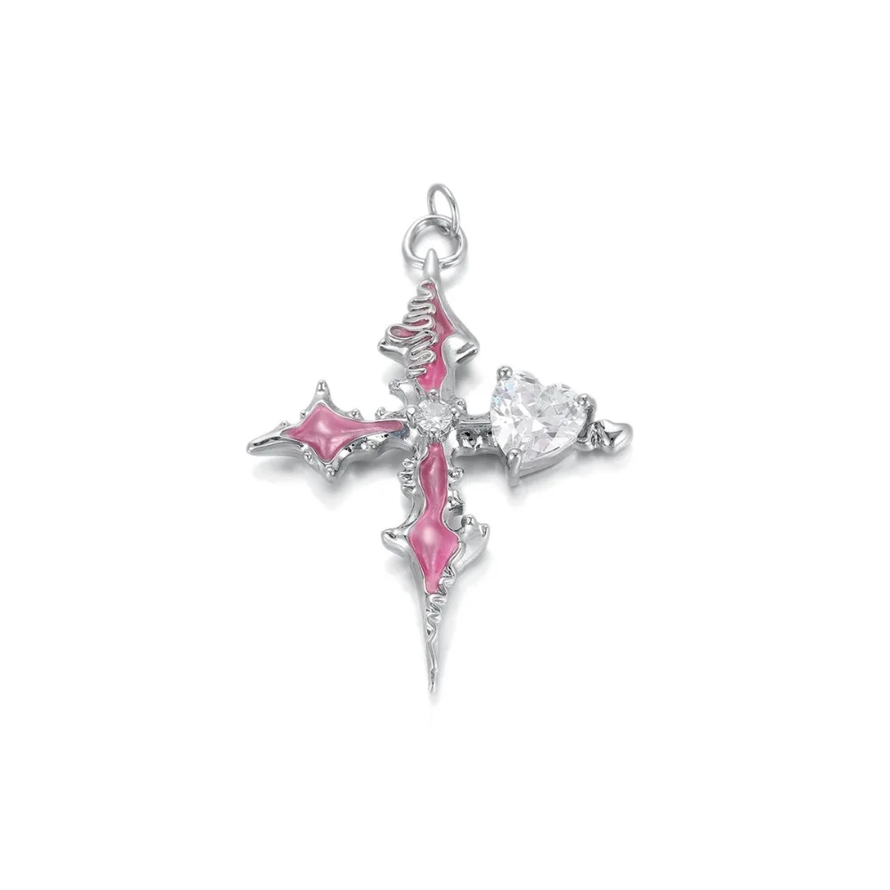 2 Pcs Irregular Cross Enamel Pendant for Diy Necklace Jewelry Making Supplies Inlay Heart Zircon Copper Plated Charm Accessories