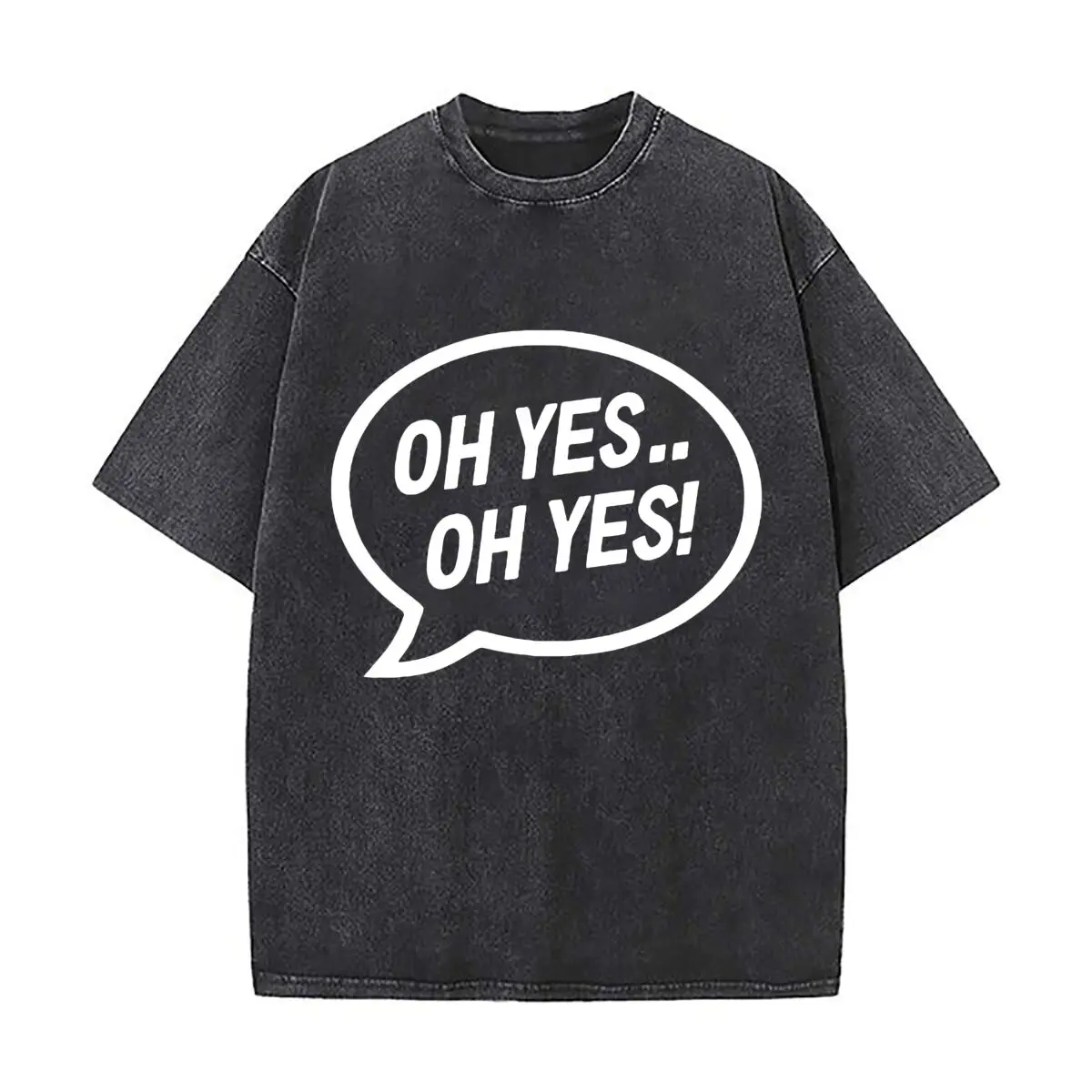 T-shirt décontracté vintage à manches courtes, effet vieilli, motif bulle de discours « Oh Yes »
