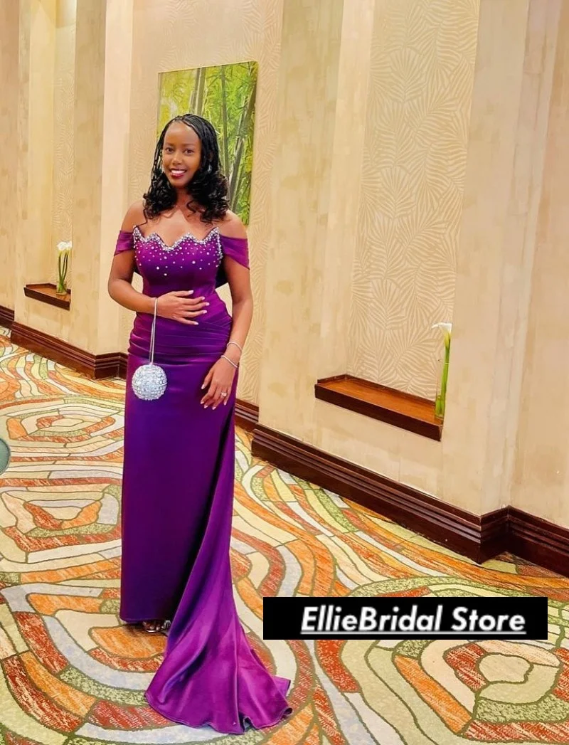 Elegant Dark Purple Evening Dresses Nigerian Long Off The Shoulder Mermaid Prom Gowns Females 2025 Vestido De Festa Customized