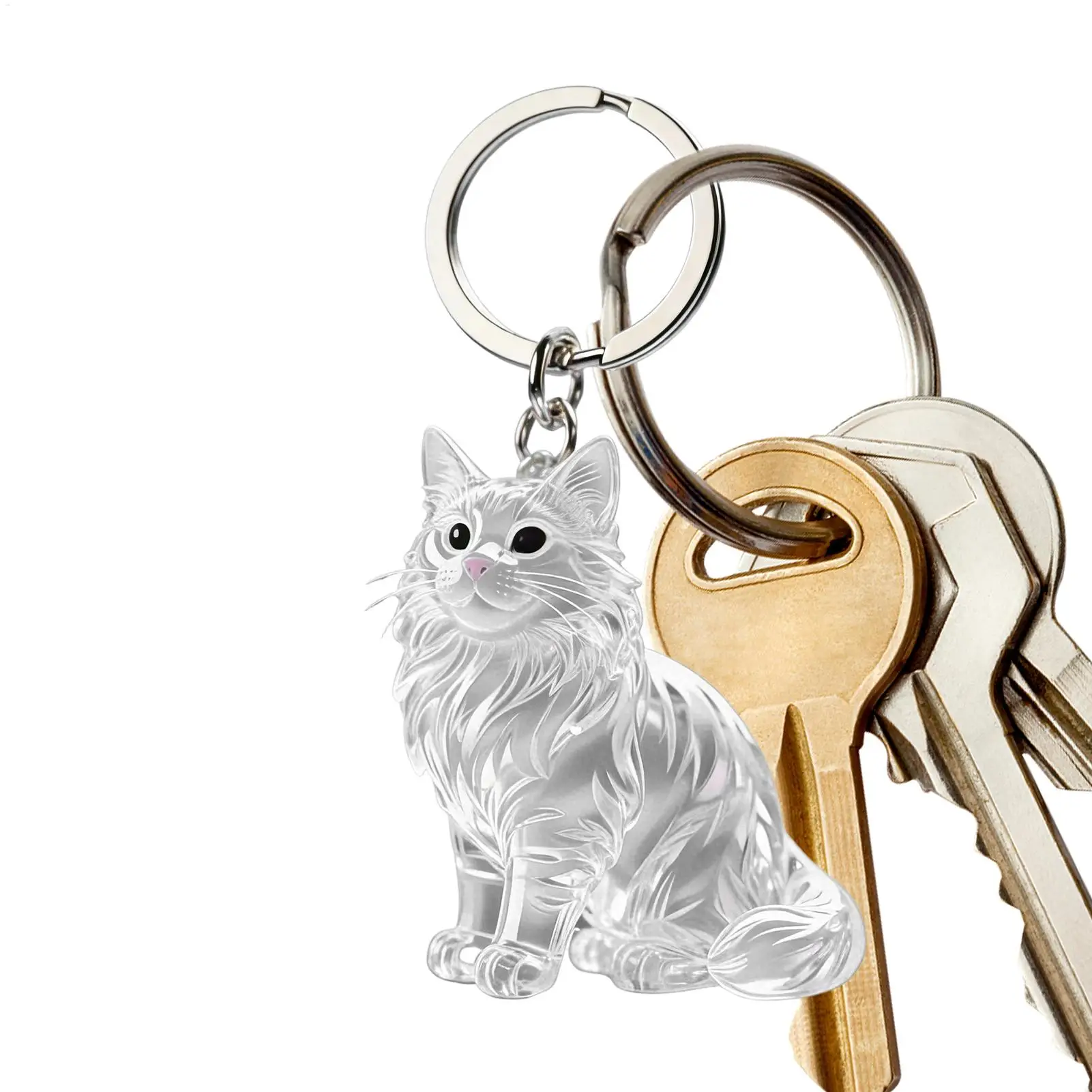 Cat Hair Keychain Cat Shape Clear Keyring Clear Pet Hair Holder Keychain For Remembrance Backpack Purse Wallet Schoolbag Handbag