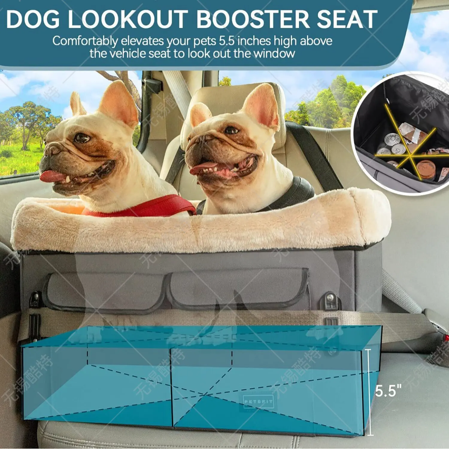 Foldable Small Car Height Increasing Seat, Portable Dog Kennel, Dirt Resistant, Removable And Washable