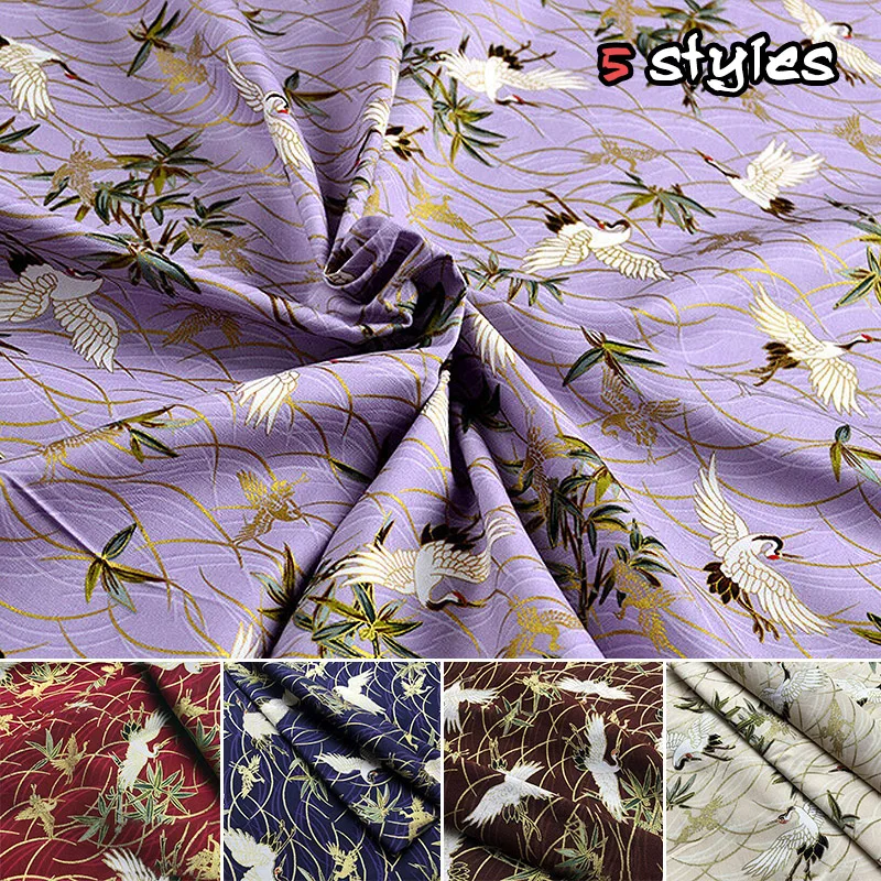 100*148cm Japanese style Crane Printed Fabric Poplin Bronzing Crane Cloud Fabric For DIY Sewing Patchwork Kimono Cheongsam