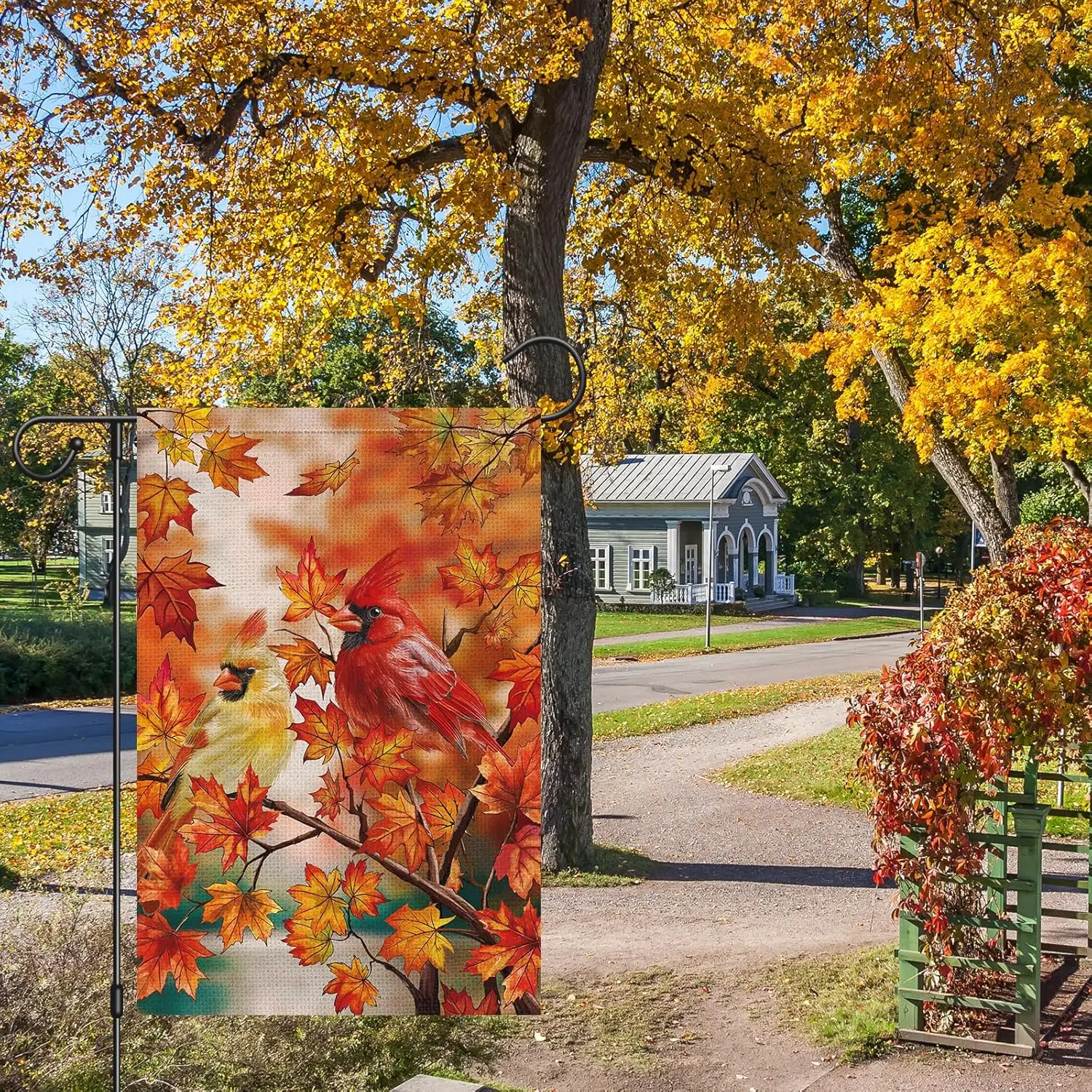 Heyfibro Welcome Fall Garden Flag 12 x 18 Inch Vertical Double Sided Burlap, Autumn Cardinal Garden Flags Maple Leaves Seasonal