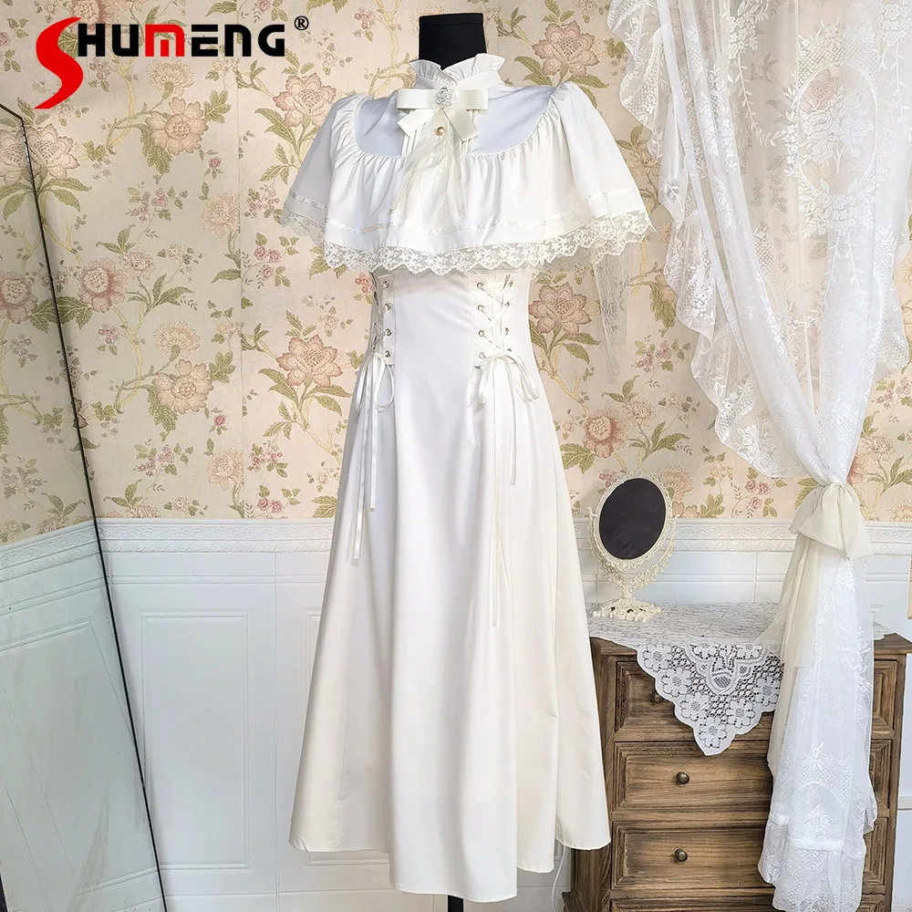 

Японский стиль Mines, готическое субкультура, воротник-стойка, кружевная накидка, рукава, высокая талия, на шнуровке, тонкое длинное платье трапециевидной формы в стиле Лолиты для женщин