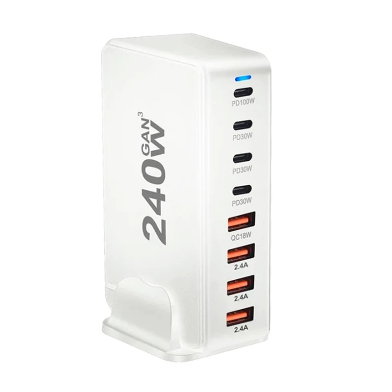 240W USB-C 8-Port PD GaN Charger PD3.0 QC3.0 Fast Charging for Pro/Air 15 14 13 Pro Max White (EU)