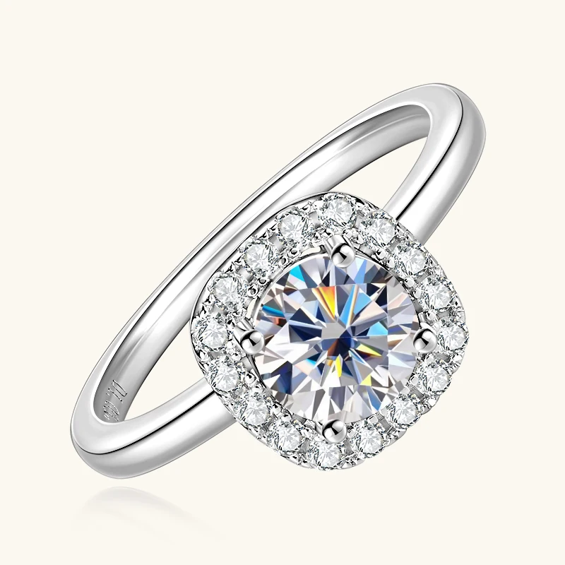 Anziw 1CT 6.5mm Certified Moissanite Rings 925 Sliver for Women Classic Wedding Engagemenr Finger Promise Ring Bands Gold Plated