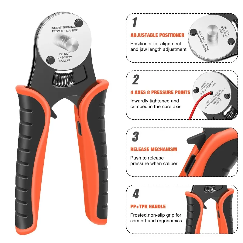 Crimping Tool for Deutsch Connector Closed Barrel Crimper 4 Way Indent 8 Impression Type for 14 16 18 AWG Wire