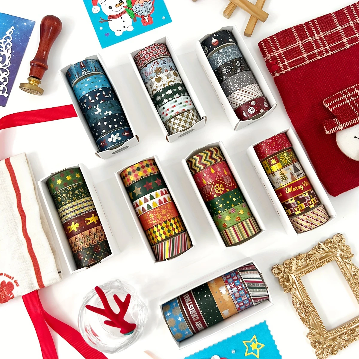 6 rolos, fita washi da série de Natal, adequada para caixas de presente DIY e decorações de Natal, suprimentos de férias da moda