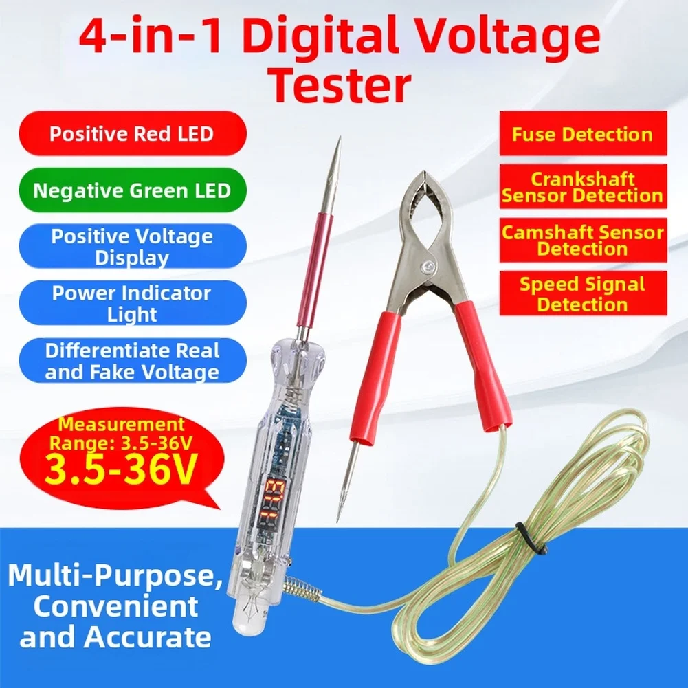 LED Voltage Tester Pen Dual Digital Display With Self Protection For Car Electrical Circuit Testing Pulse- Signal Identification