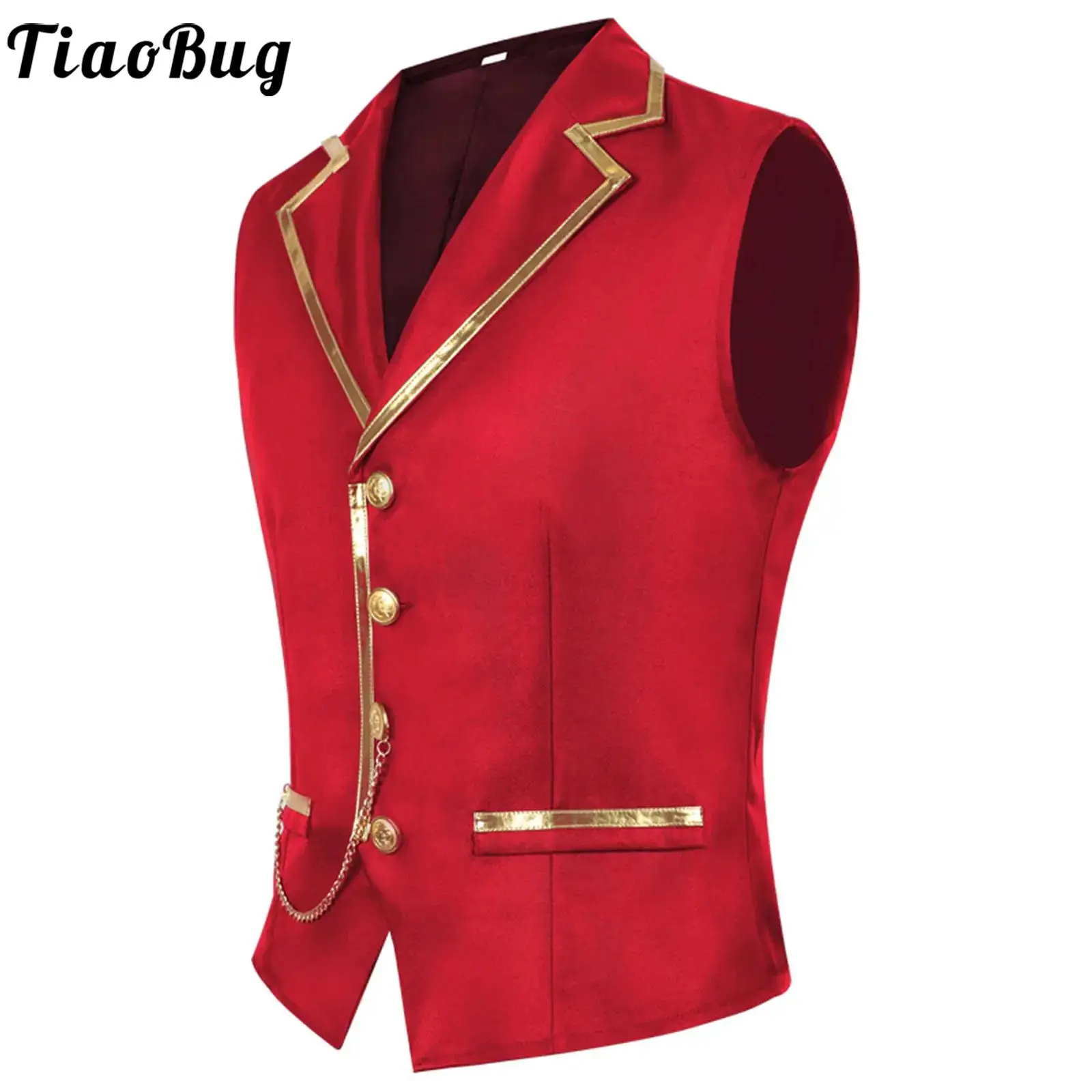 

Gentleman Gothic Steampunk Prince Cosplay Waistcoat Metallic Trim Chain Decor Vest Top for Halloween Party Cocktails Banquet Top