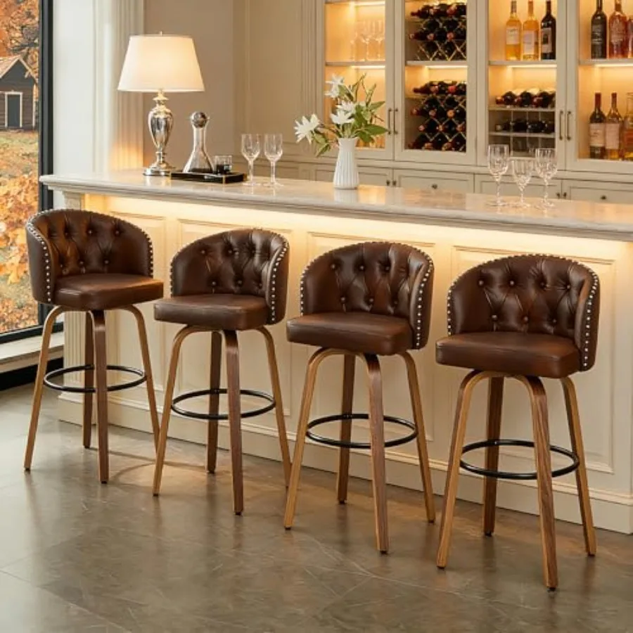 

Counter eigt Bar Stools Set of 4 360°Swivel Bar Stools wit Back, Seat Height Upholstered Counter Stools with Wood Legs and Foot