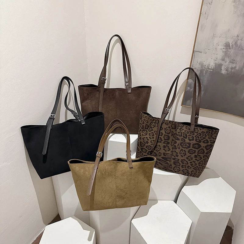 

Versatile Retro Casual Shoulder Bags Print Underarm Sweet Women's Bag Faux Suede Leopard Large Capacity Advanced Sense Tote Bags