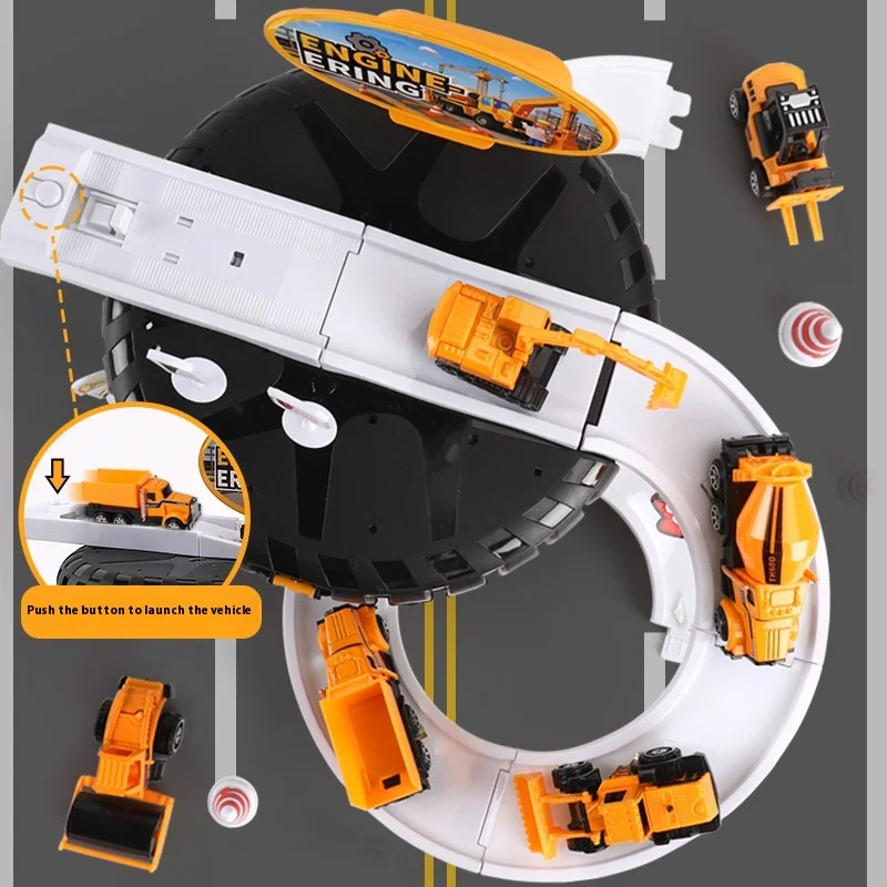 Engineering Mini Cars Rail Scene Toy Parking Lot Wheels Storage Box  Model Track Vehicle Building Boys Play Set Construction Car