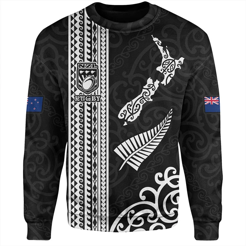 

Vintage 3D New Zealand Tribal Maori Printed Sweatshirts NZ Anzac Day Graphic Round Neck Hoodies Fashion Streetwear Mens Clothing