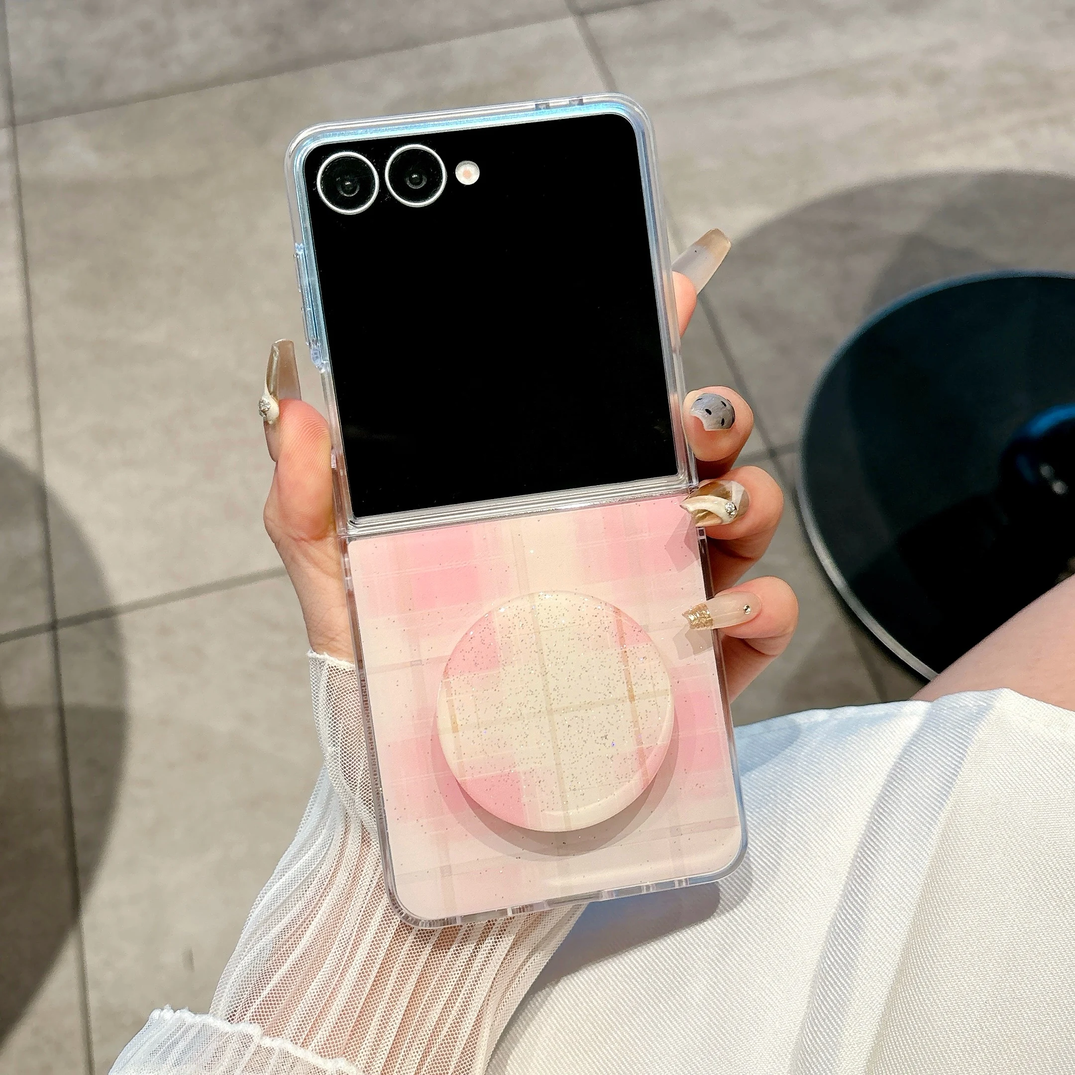 هاتف بنقطة موجة بلون سادة مع حافظة لهاتف سامسونج جالاكسي Z Flip 7 6 5 4 3 غطاء خلفي واقٍ لهاتف ZFlip6 ZFlip7