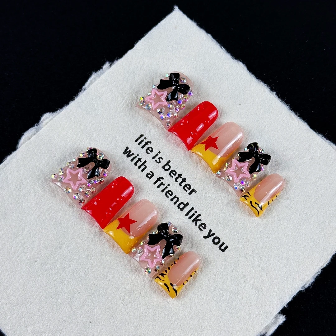 10 Stück High-End Candy Dopamin Edition, handbemalte dreidimensionale Schleife, fünfzackiger Stern, glänzende Diamanten, handgefertigt – Detail 8