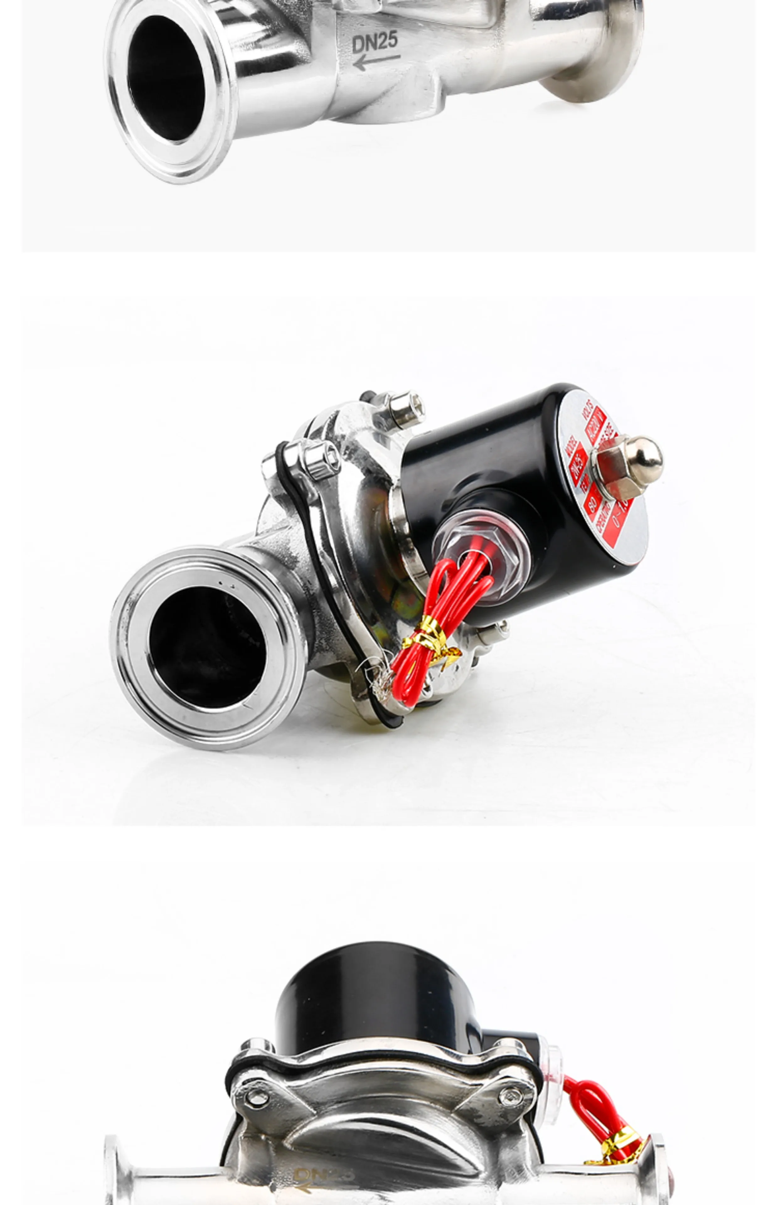 DC24V AC220V DN15/20/25/32/40/50 1,5" 2" 2,5" Tri Clamp SUS304 Edelstahl Sanitär Magnetventil Homebrew – Detail 8