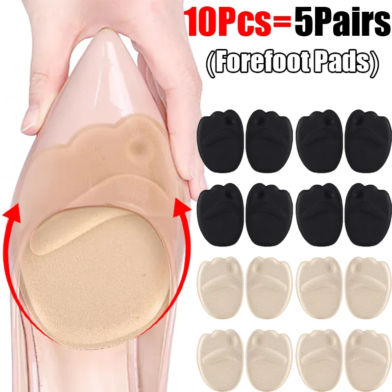 5Pairs Women's Forefoot Pad Memory Foam High Heels Half Insoles Anti-slip Back Sticker Pain Relief Protector Shoe Pads Cushion