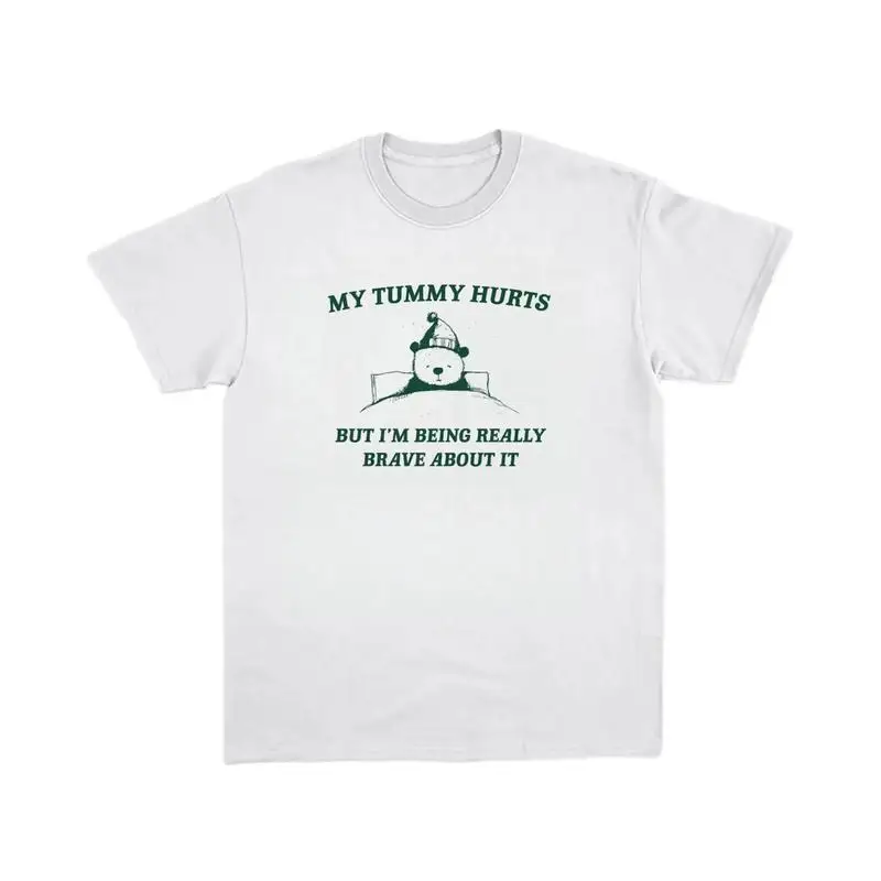 

Women's My Tummy Hurts T-shirt Funny Slogan Tee Bear Graphic Print Casual Short Sleeve Top