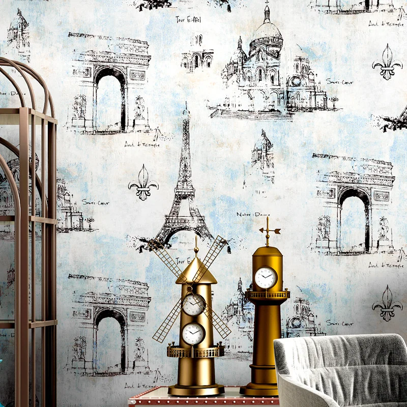 American wallpaper nostalgic tower Cafe personalized industrial wallpaper restaurant clothing store hotel barber shop