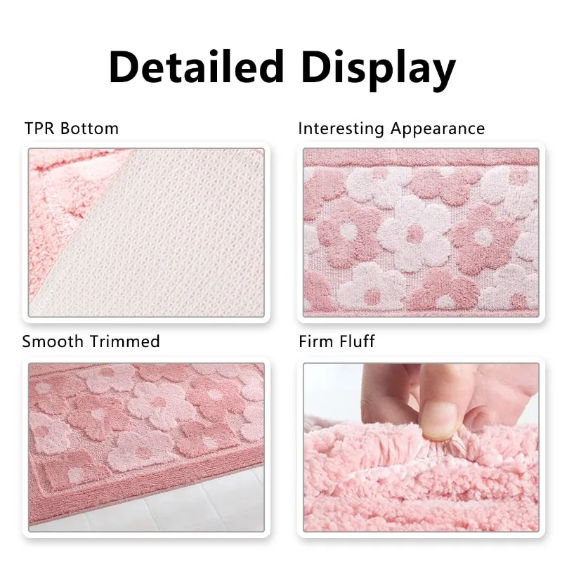 Aesthetic Flower Tufting Rug Bathroom Antislip Plush Carpet Soft Cherry Blossom Tufted Mat Bedrooom Decoration Headboard Rug