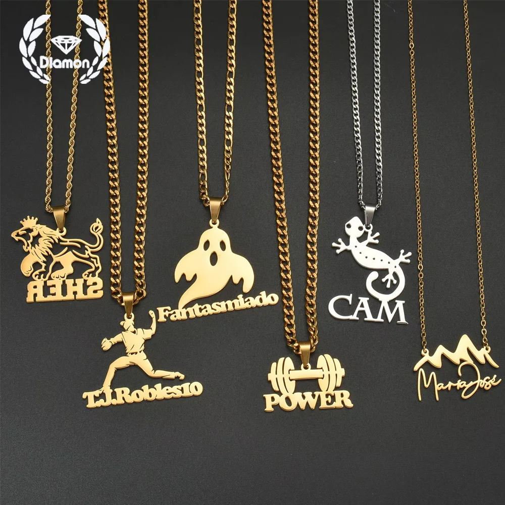 Diamon Pendant Personalized Custom Name Necklace Cuban Thick Chain Desgin Choker Link Stainless Steel for Men Women Jewelry Gift