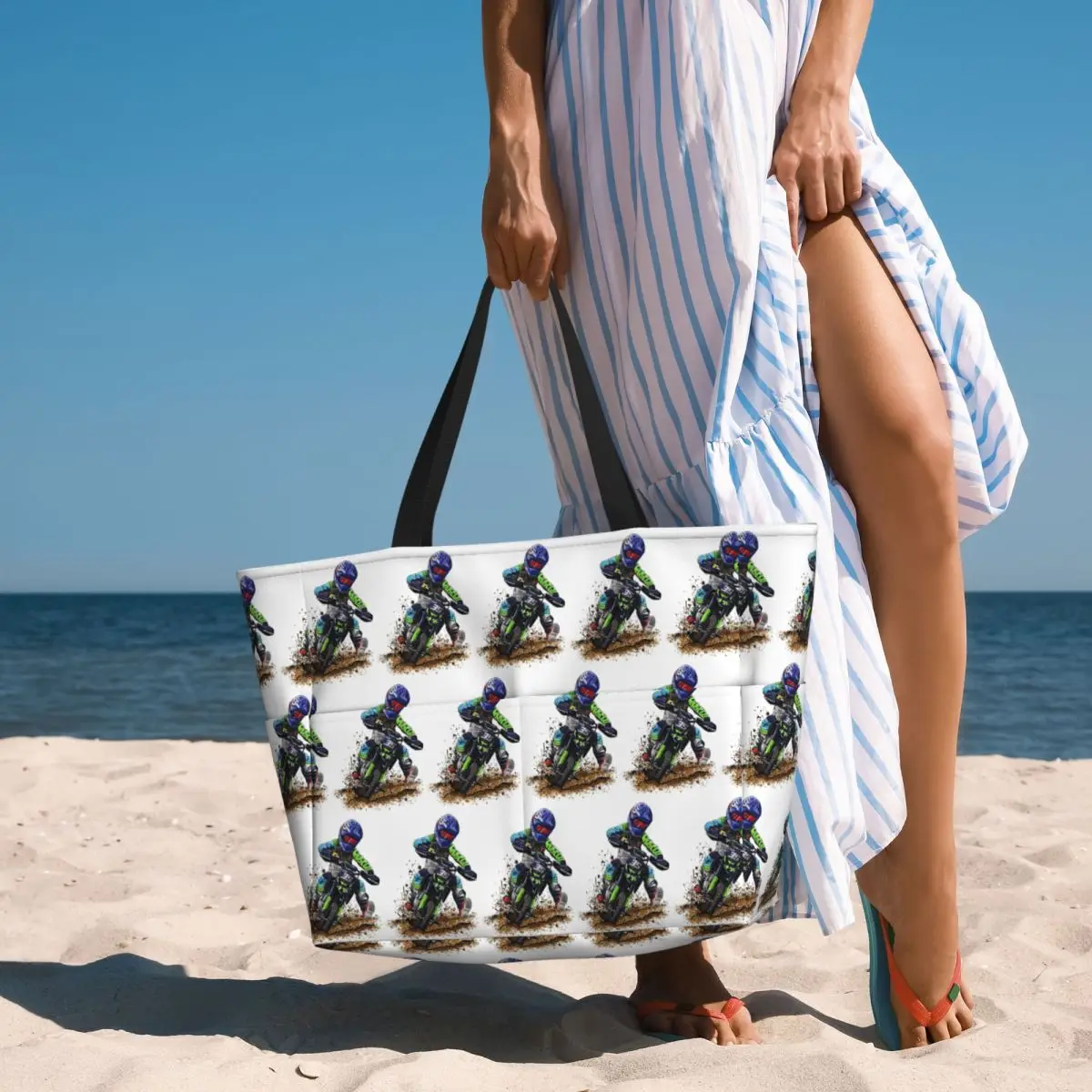 

Motocross Dirt Bike Studios MX Rider 35 Beach Tote Bag Sport Gym Yoga Duffle Large Tote Bag Women Travel Bag Fitness bag