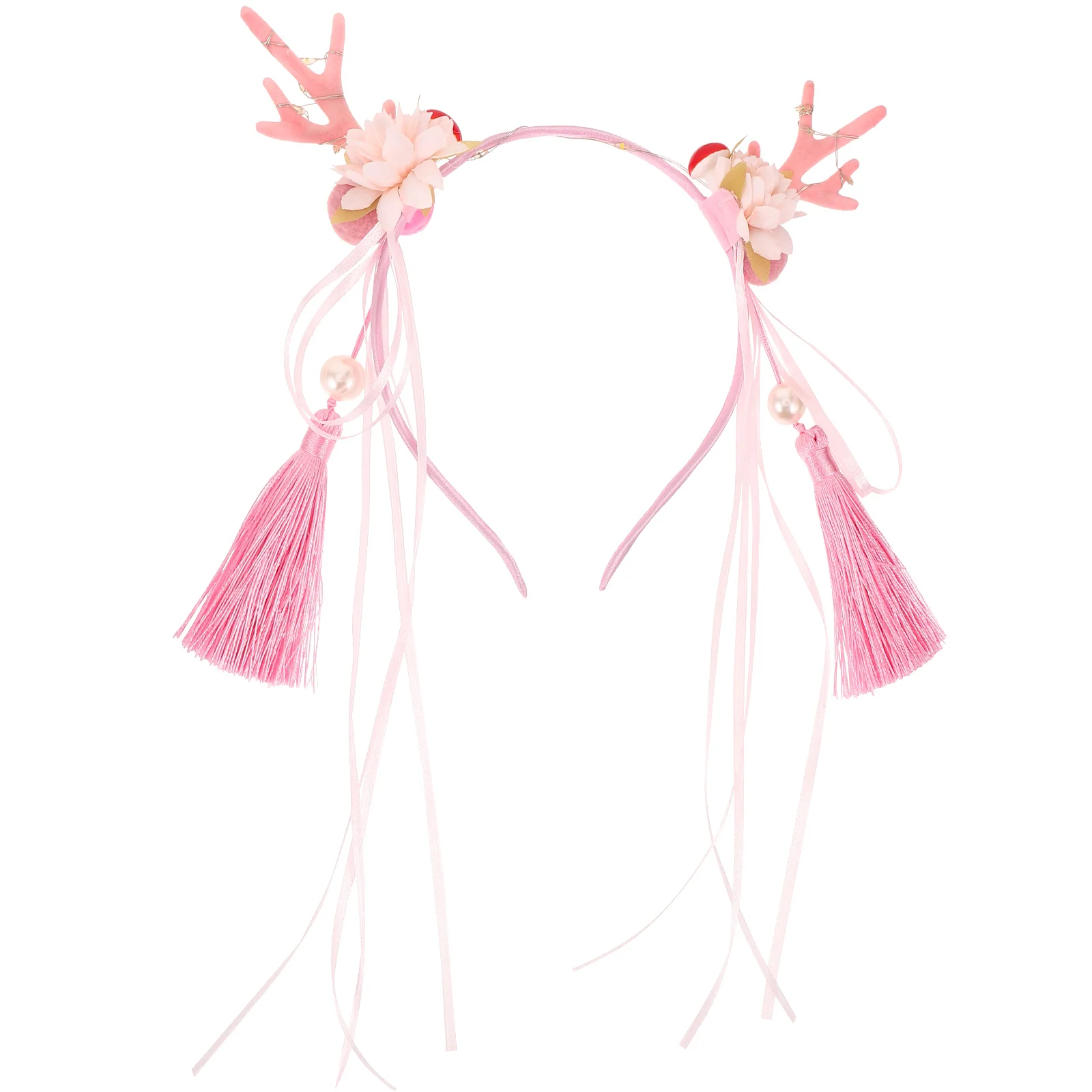 

Cute Antler Headband Xmas Deer Horn Flower Tassel Hair Accessories For Little Lightweight Easy Wear Christmas Party Costume
