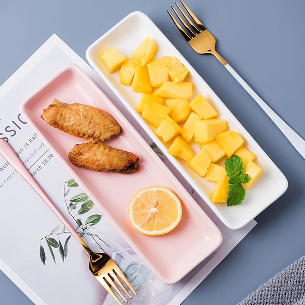 

Long Ceramic Sushi Plate White Snack Serving Tray for Home Restaurant Dumplings Sushi Decorative Tableware