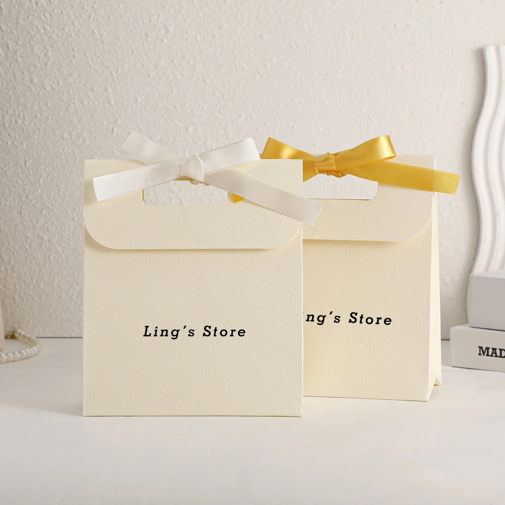 20/50/100 شعار مخصص 14.5x15.5x7.5 سنتيمتر مجوهرات ورقة مقبض حقيبة Bowknot الشريط حقائب مستحضرات التجميل العطور هدية صغيرة المنظم #2