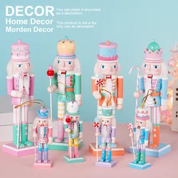 2/4/8Pcs 12/25CM New candy Cartoon Nutcracker Soldier Macaron Color Walnut Solid wood Gift Crafts Christmas decoration