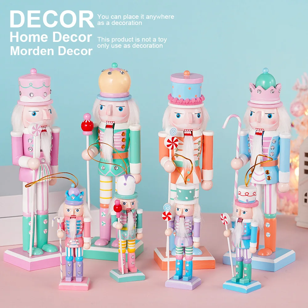 2/4/8Pcs 12/25CM New candy Cartoon Nutcracker Soldier Macaron Color Walnut Solid wood Gift Crafts Christmas decoration