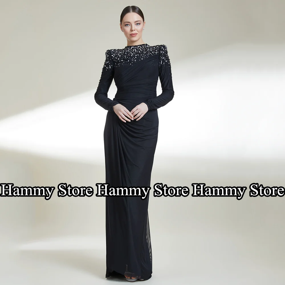 Muslim Evening Dress Islamic Prom Gown Customized Long Sleeves Beading Crystals Vestidos De Fiesta Formal Arab Party Dresses