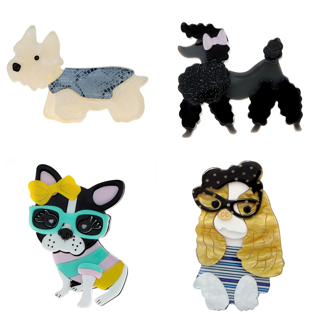 Acrylic Cute Dog Brooches for Women Men Wear Hat Glasses Sitting Small Pet Animal Party Casual Brooch Pin Gifts High Quality