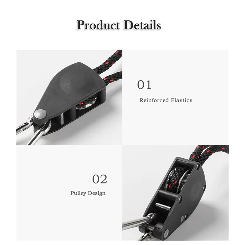 

AU13-4Pcs Adjustable Pulley Camping Outdoor Hiking Rope Fastener Stopper Tightener With Carabiner
