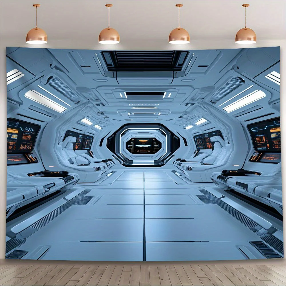 1-teiliger Raumfahrwerk-Innenhintergrund mit großem Bildschirm – futuristischer, langlebiger Fotohintergrund aus Polyester mit Science-Fiction-Motiv