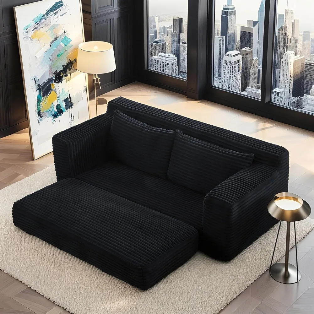أريكة Loveseat أريكة سرير بدون عظم، تصميم 2 في 1 قابل للتحويل، قماش سروال قصير - أريكة رغوة الذاكرة المدمجة للمساحات الصغيرة، Apar