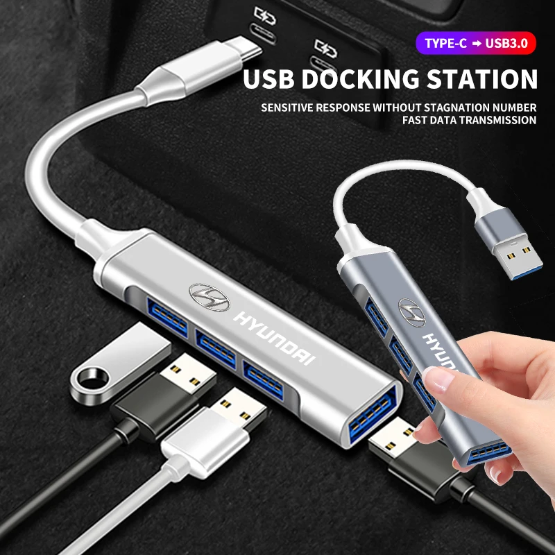 

Car USB Hub Splitter Docking Station Type C Charger Interior Accessories For Hyundai Tucson Accent Elantra Santa fe Sonata ix35