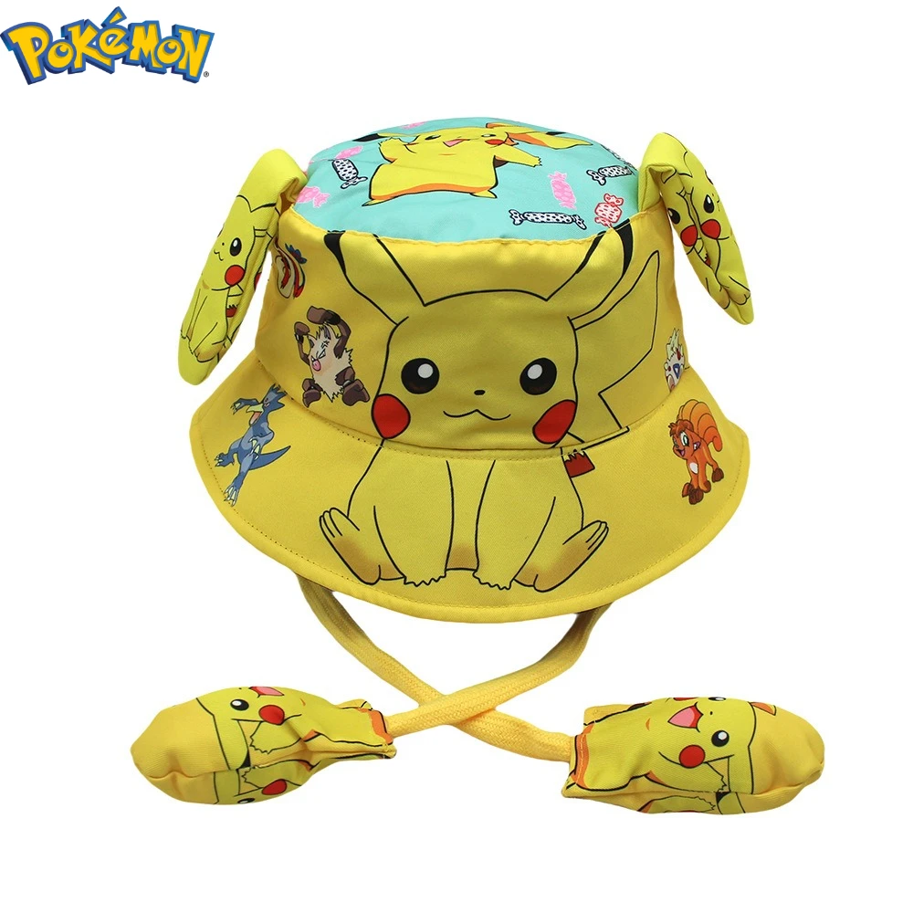Pikachu pokémon anime figura impressão pescador chapéu bacia boné crianças menino menina orelhas pneumáticas brinquedo bonito decoração presentes de aniversário
