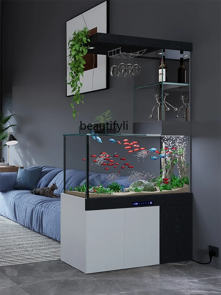 Fish Tank Living Room Small Glass Cylinder Ecological Bottom Filter Ancient Household Custom Self-Circulation Aquarium