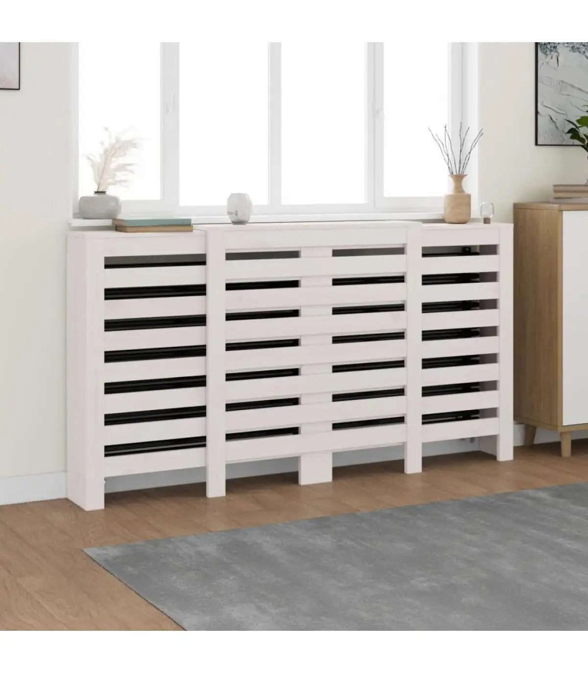 Accessories for heating radiators radiator cover solid wood pine White 210x21x85 cm