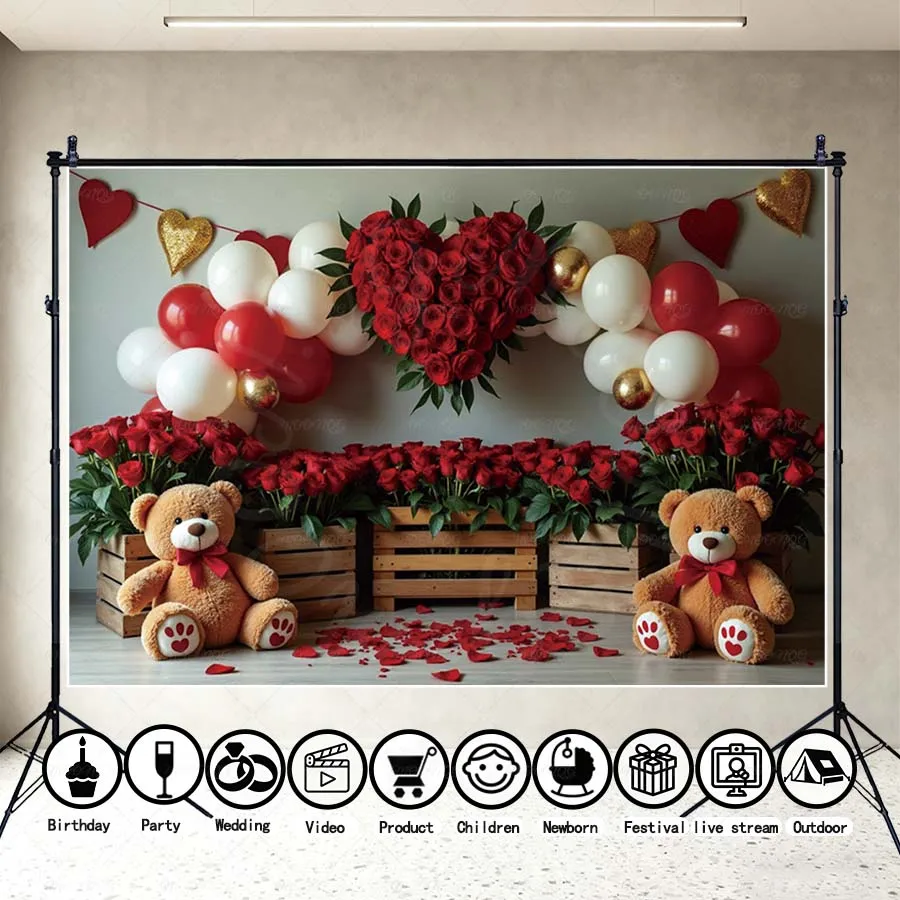 

MOON.QG Romantic Valentine's Day Car Background Pink Classic Car Heart Balloon Garland February 14 Backdrop Photocall Photobooth