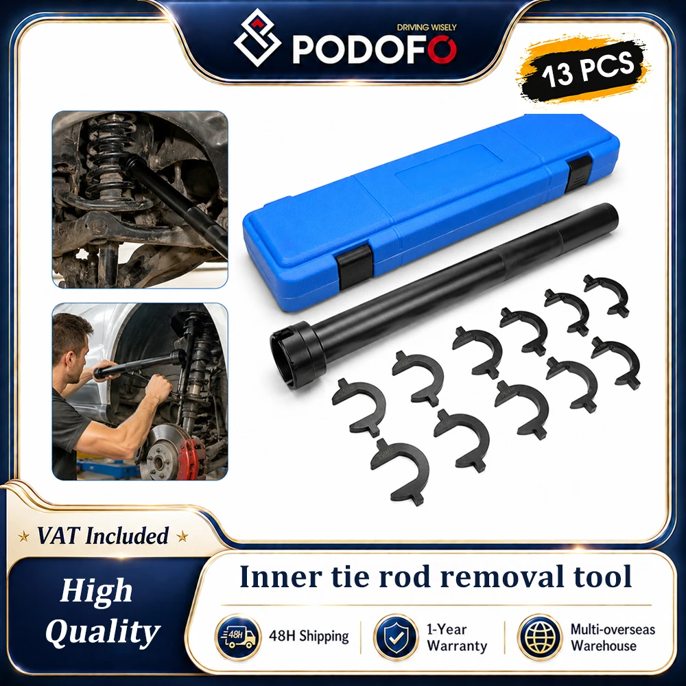 Kit d'outils de dépose de biellettes de direction intérieures Podofo, ensemble d'outils de biellettes de direction intérieures avec 12 adaptateurs à pieds de poule, tube de 1/2 pouce et mallette à outils, outil d'entretien de châssis de voiture pour voitures, pick-up, SUV