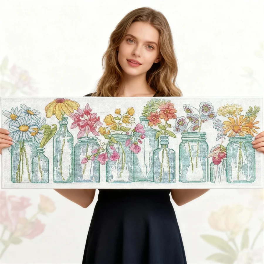 

2026 Flower vases count printing cross stitch kit 11CT glass vase pattern DIY handmade embroidery set home decoration painting