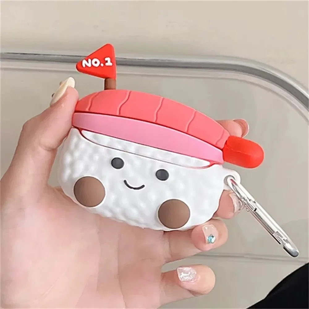 For AirPods 4 3 2 1 Pro Pro2 Earphone Case 3D Sushi Food Funny Cartoon Silicone Protective Headphone Box With Pendant Cover