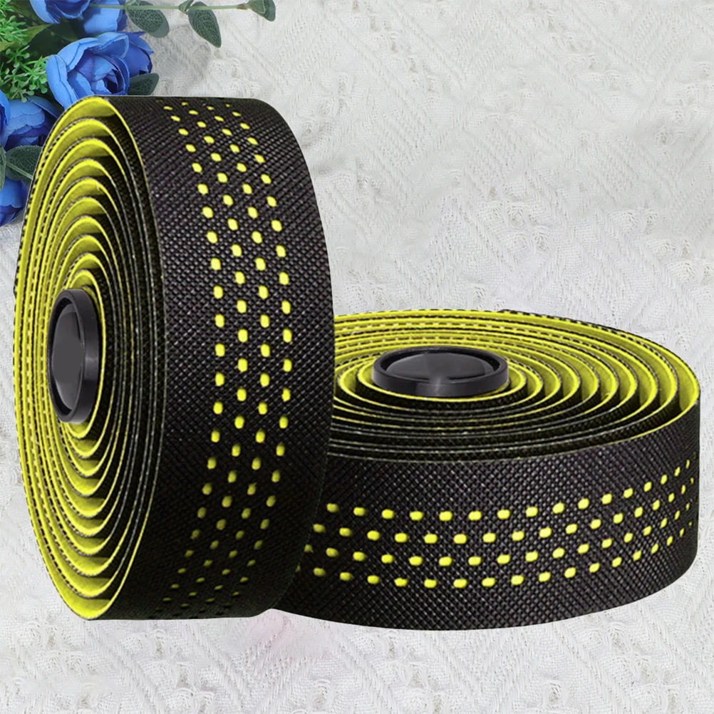 

1 Pair Yellow Bike Handlebar Cover Non-Slip Sweat Absorption Grips Tape Road Cycling Skid-Proof Handlebar Wrap Durable