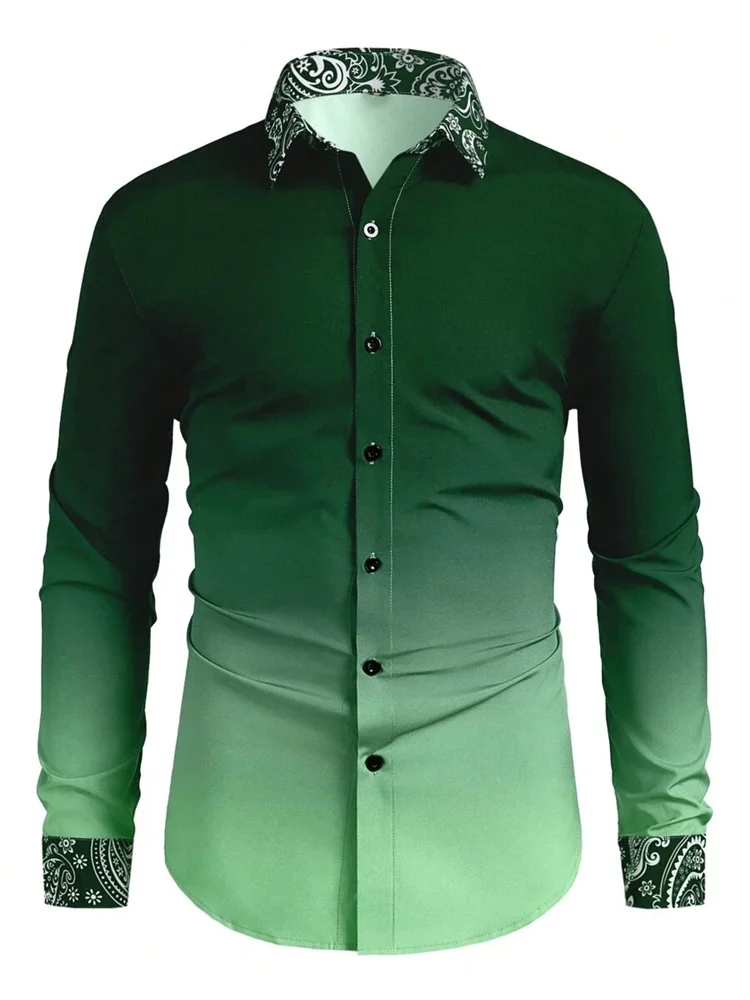 Men's shirt Long sleeve shirt Gradient men's party wedding dinner cuff neckline pattern pattern fashion design xs-6xl size