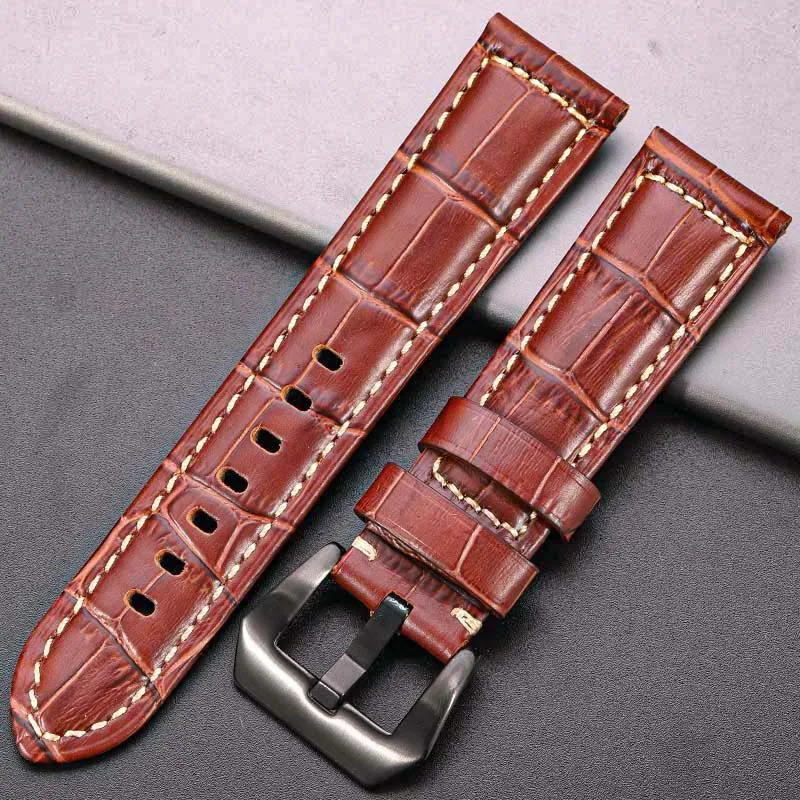 7 Farben Echtleder-Uhrenarmbänder für Panerai-Uhrenarmband 20 mm 22 mm 24 mm dicker Gürtelzubehör