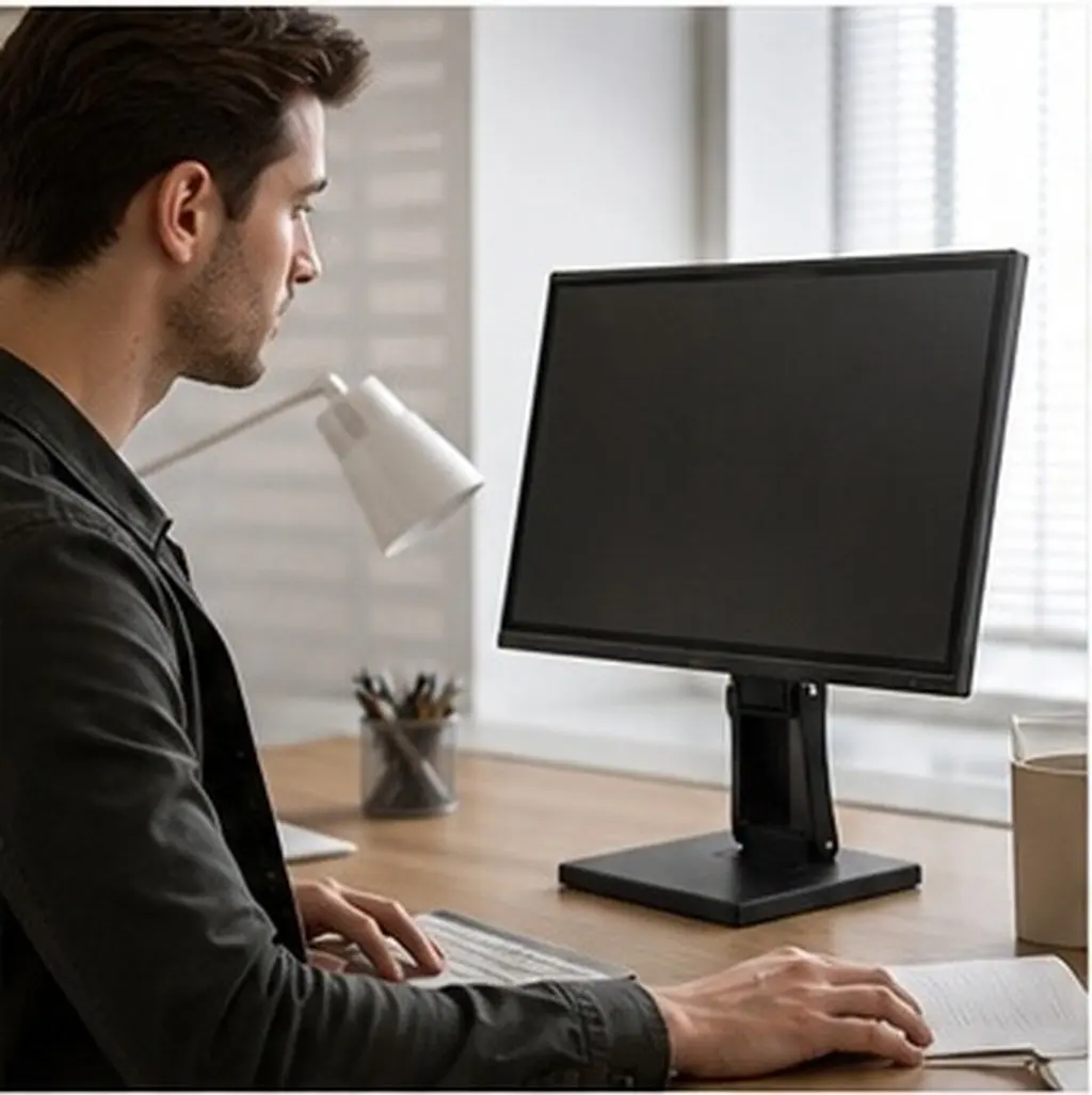 Folding Monitor Stand for LCD TV Touch Screen Computer Desk Mount Adjustable Height Stable Base Space Saving Portable Office