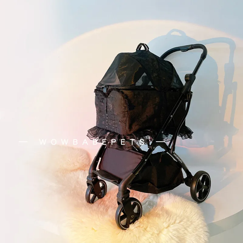 High-end retro lace small and medium-sized pets lightweight foldable trolley dog cat outing supplies